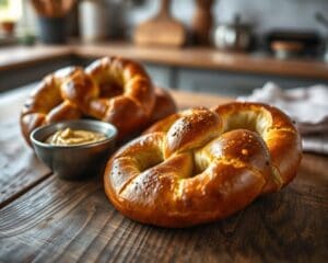 Ambachtelijk pretzelbrood met grove mosterd