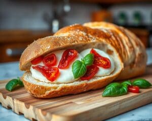 Ciabatta brood met mozzarella en zongedroogde tomaten