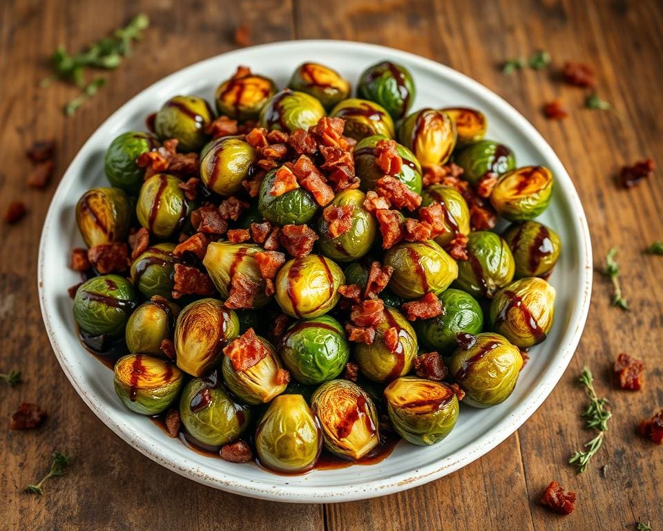 Geroosterde spruitjes met spekjes en balsamico