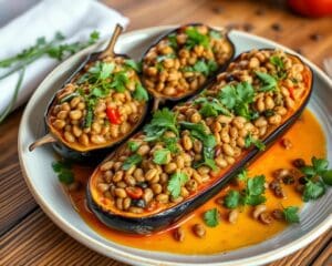 Gevulde aubergines met linzen en kruiden