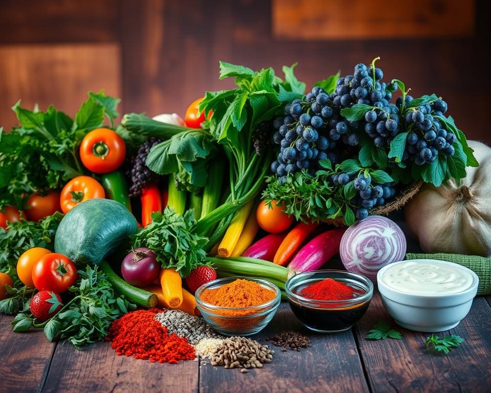 Gezond eten met smaakvolle kruiden en gezonde sauzen