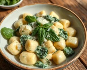 Gnocchi met een romige spinaziesaus en knoflook