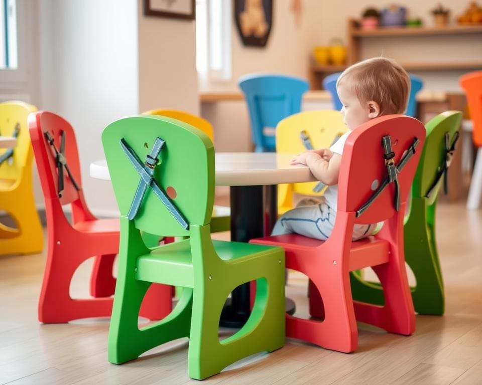 Kinderstoeltjes met riempjes voor veiligheid aan tafel