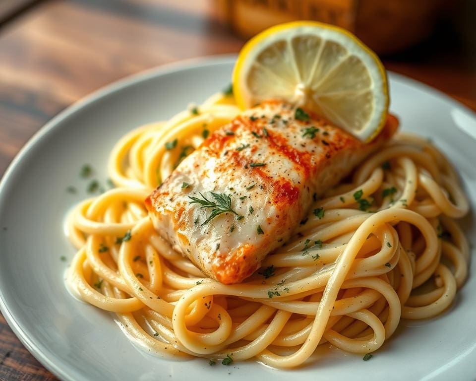 Pasta met zalm en een romige citroensaus