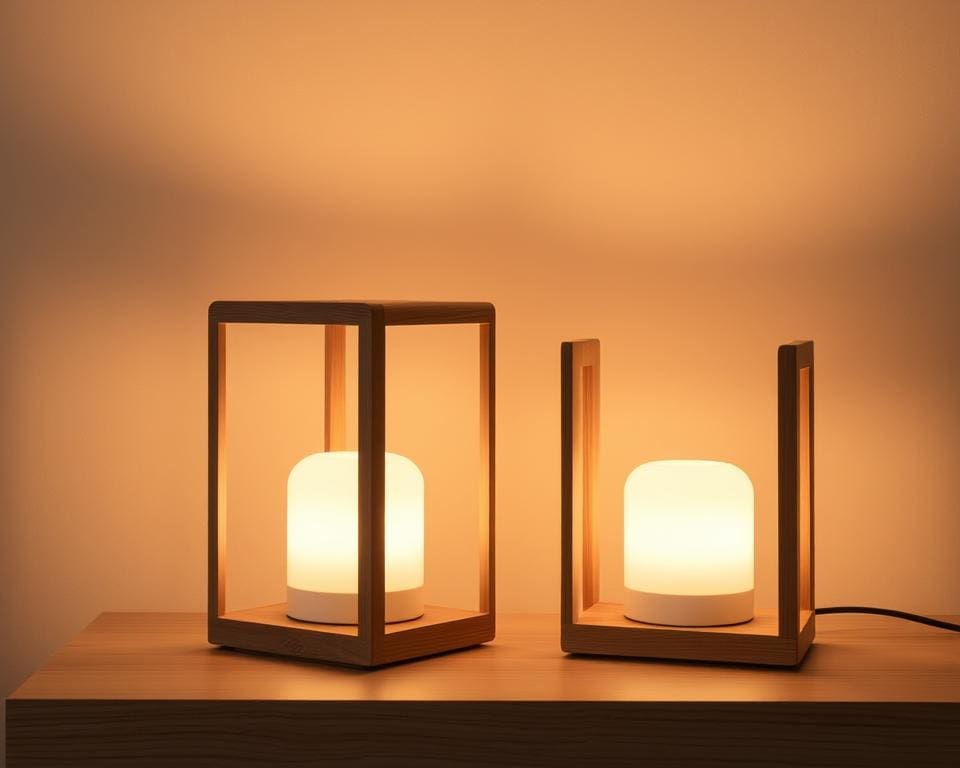 Tafellampen met een minimalistisch houten frame