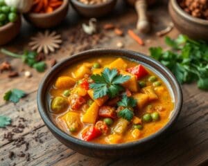 Vegetarische curry met kokosmelk en verse koriander