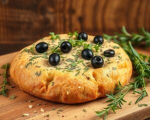 Volkoren focaccia met verse oregano en olijven