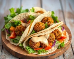 Volkoren wraps met falafel en een tahinsaus