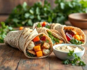 Volkoren wraps met geroosterde groenten en hummus