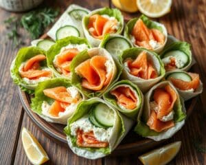 Wraps met zalm, roomkaas en frisse komkommer