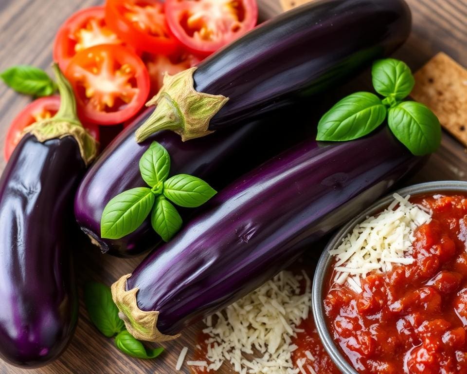 ingrediënten voor aubergine parmigiana met Parmezaanse kaas