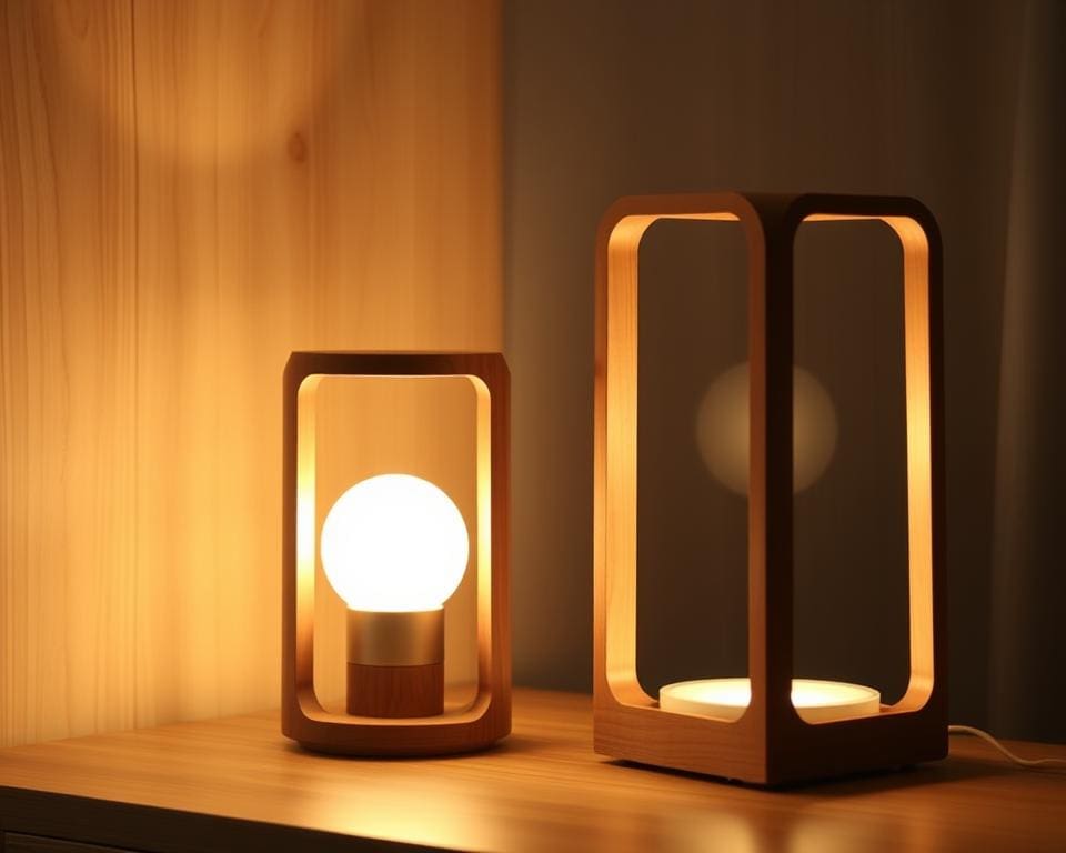 tafellampen met een minimalistisch houten frame