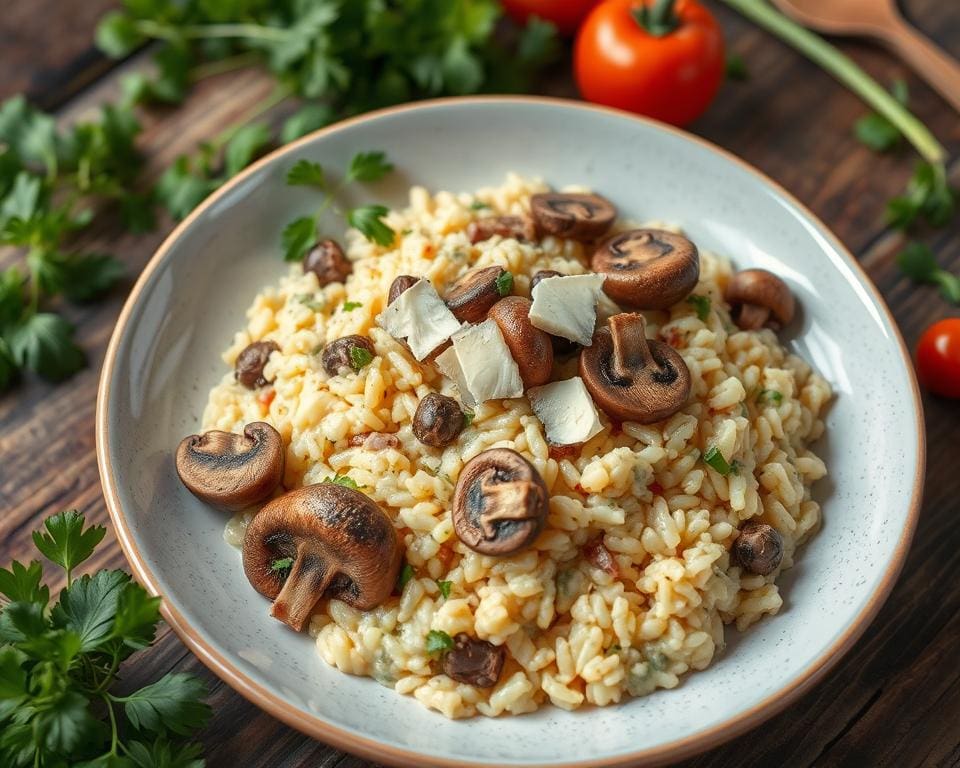 vegetarische risotto met paddenstoelen en truffel