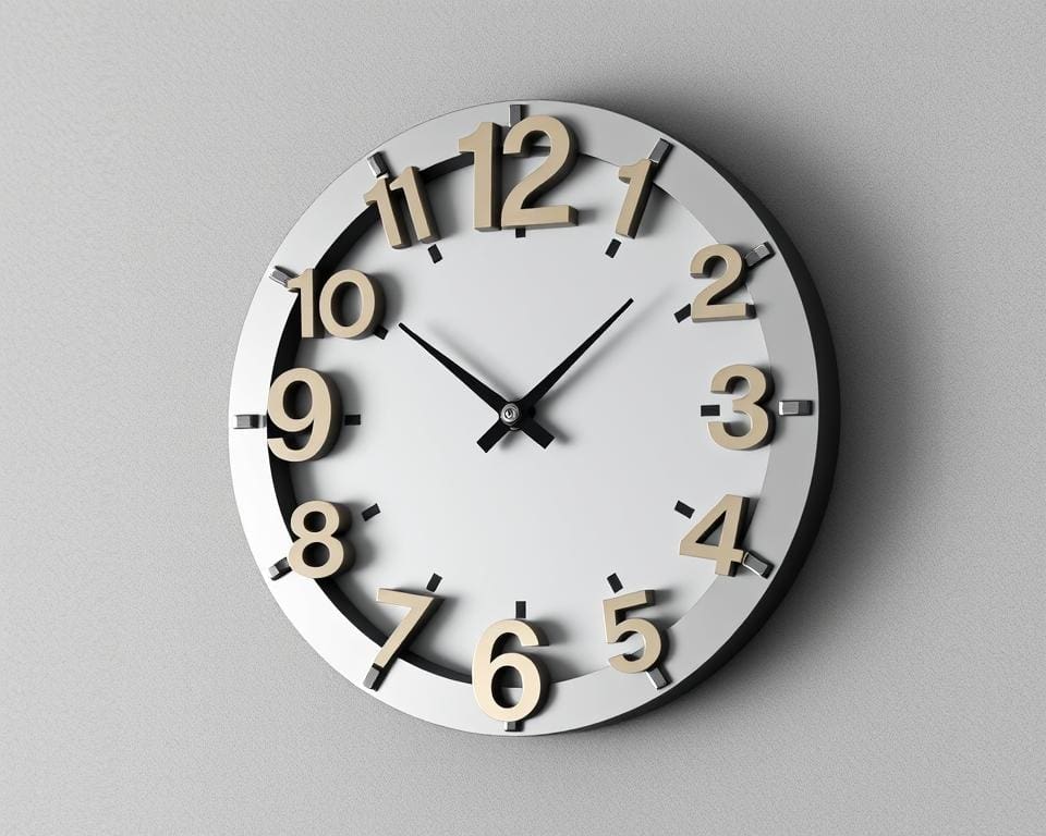 Design wandklok met driedimensionale cijfers