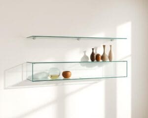 Design wandplank in glas en hout: luchtig en elegant