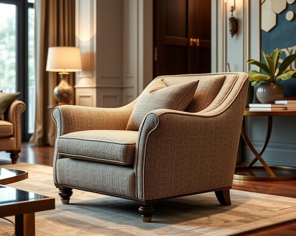 Luxe fauteuil in geweven stof: comfortabel en stijlvol