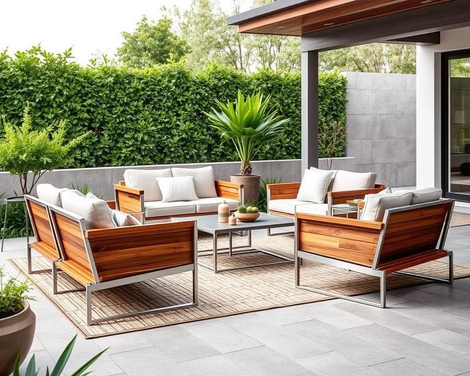 Luxe loungeset in aluminium en hout: duurzaam en modern
