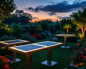 Tuintafels met een zonnepaneel voor verlichting
