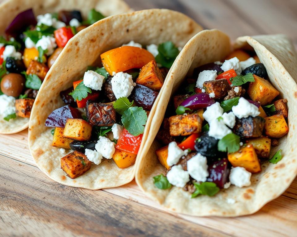 Volkoren wraps met geroosterde groenten en feta