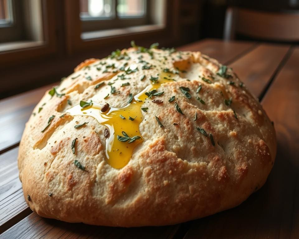 Volkoren zuurdesem focaccia met olijfolie en kruiden