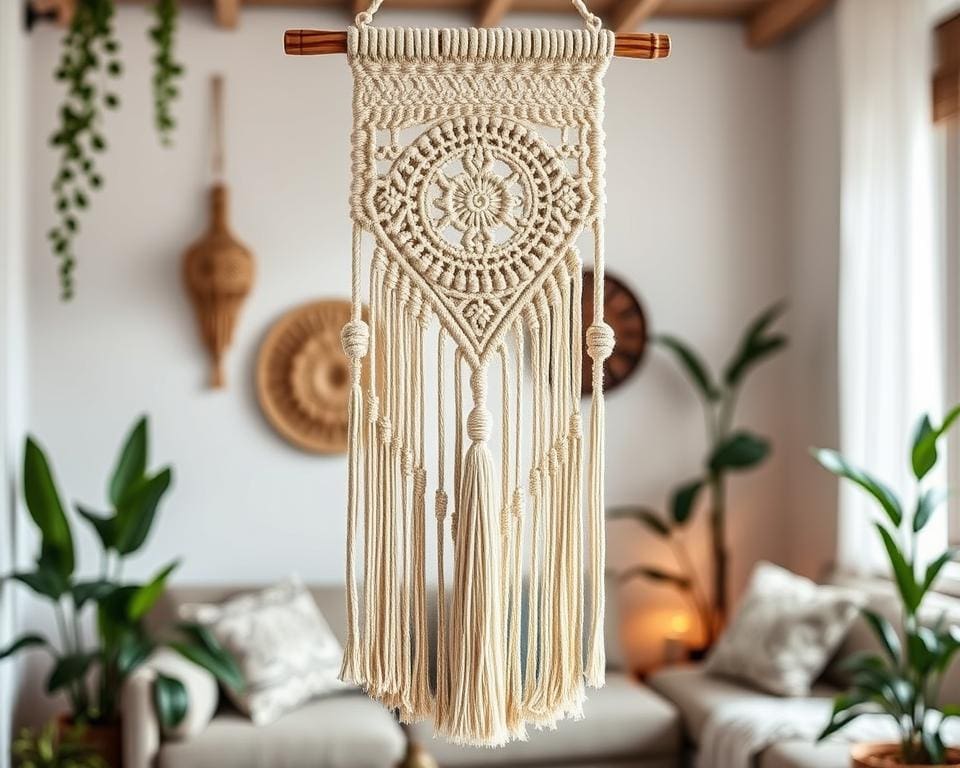 Wanddecoratie in macramé: bohemian charme in huis