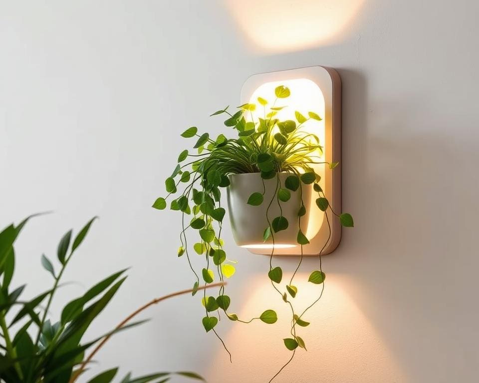 Wandlamp met geïntegreerde plantenhouder: groen en licht