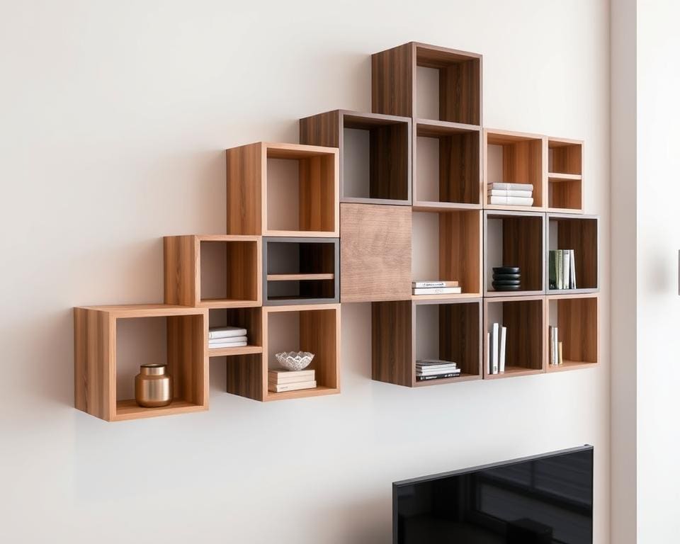 Wandplank in kubusvormen: modern en functioneel