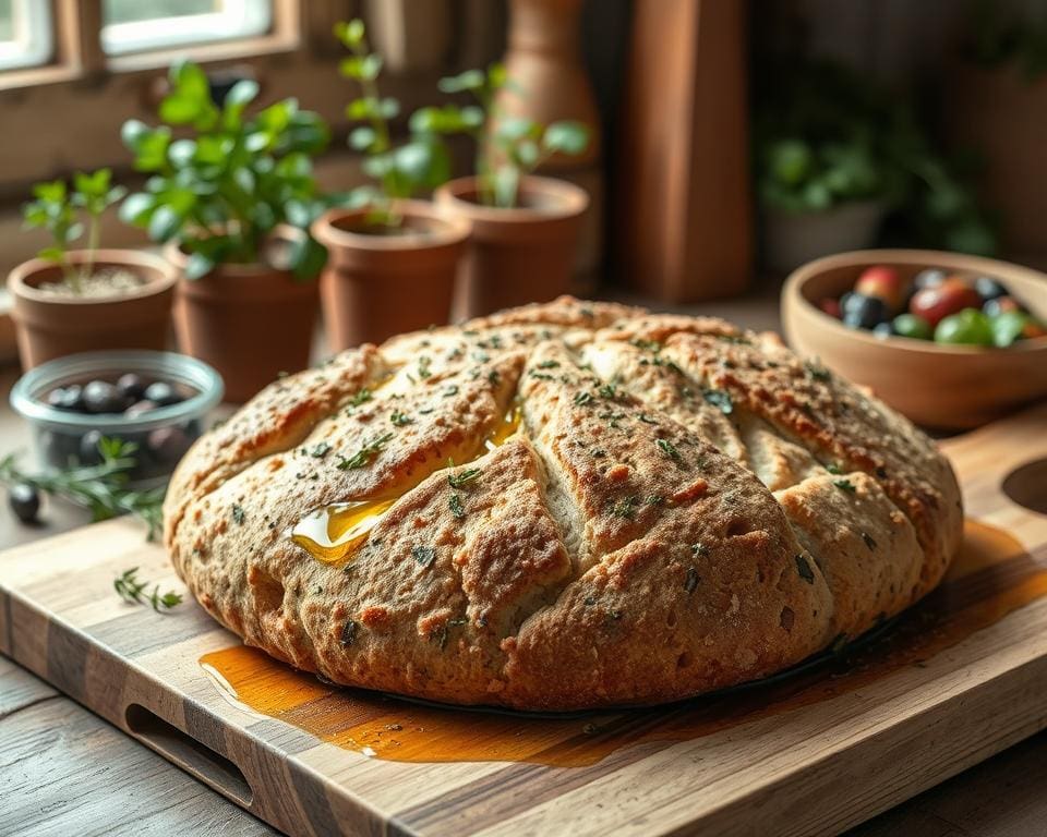 zelfgemaakte zuurdesem focaccia