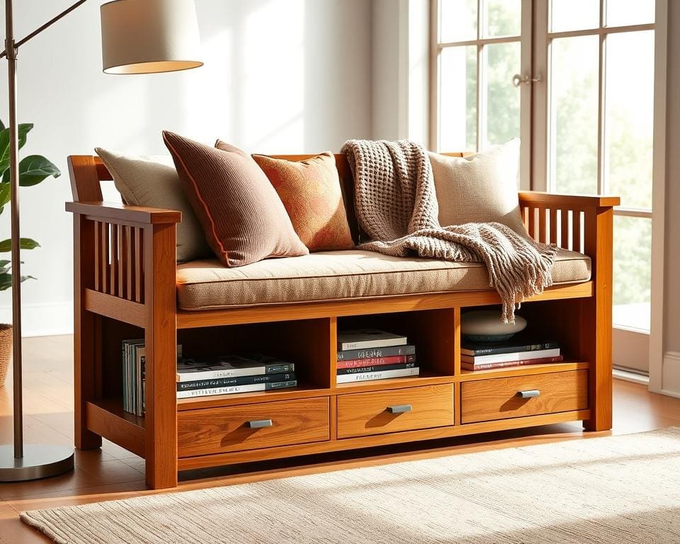 Hoe style je een bankje met opbergruimte?