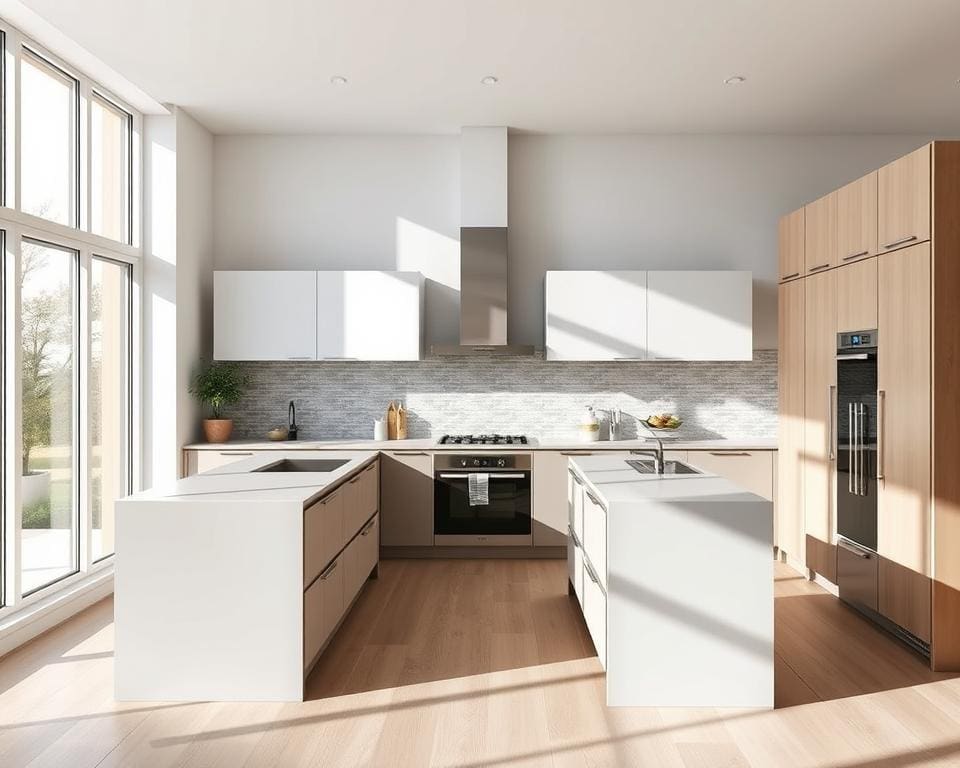 Een keuken met een praktische en moderne indeling