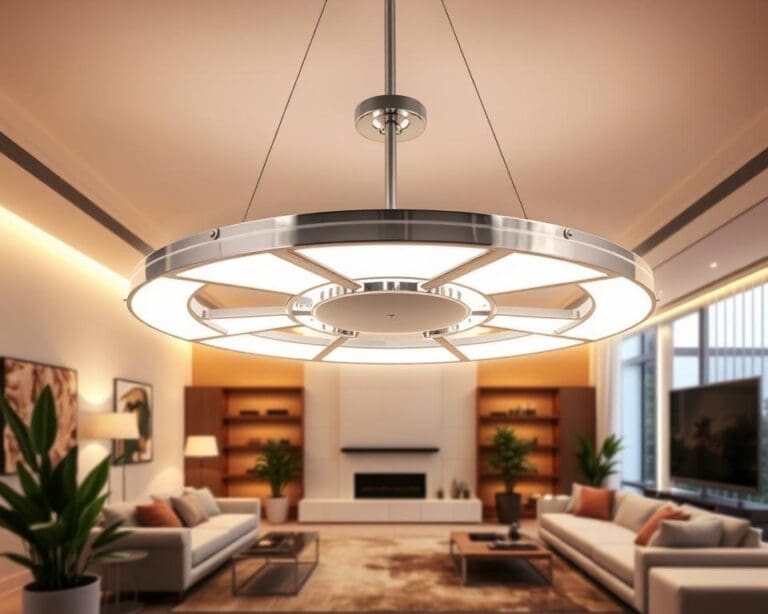 Een plafondlamp die de hele woonkamer verlicht