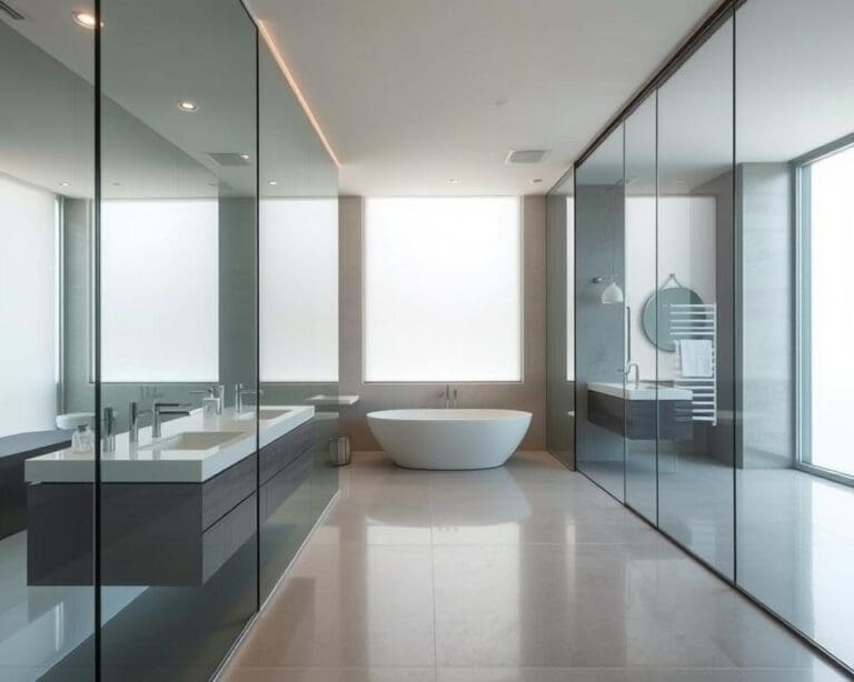 Glaswanden die de badkamer ruimtelijk maken