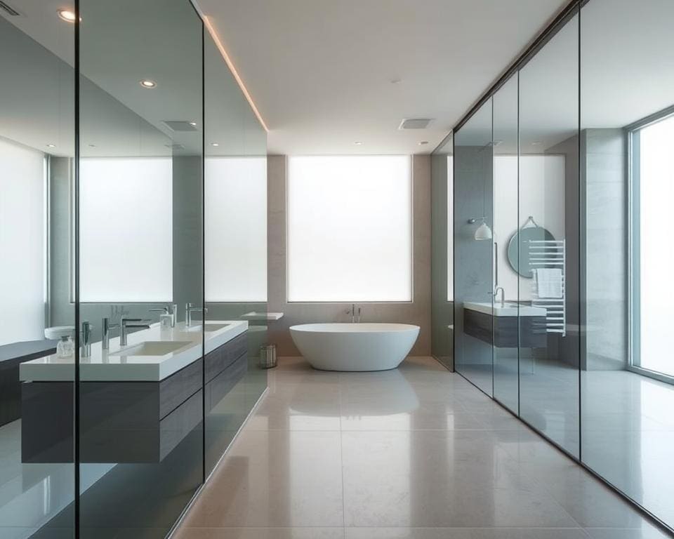 Glaswanden die de badkamer ruimtelijk maken