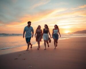 Wat maakt een strandwandeling met vrienden gezellig?