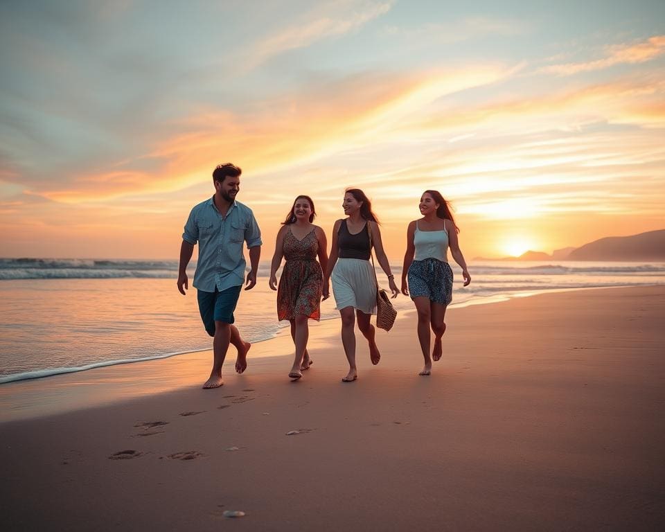 Wat maakt een strandwandeling met vrienden gezellig?